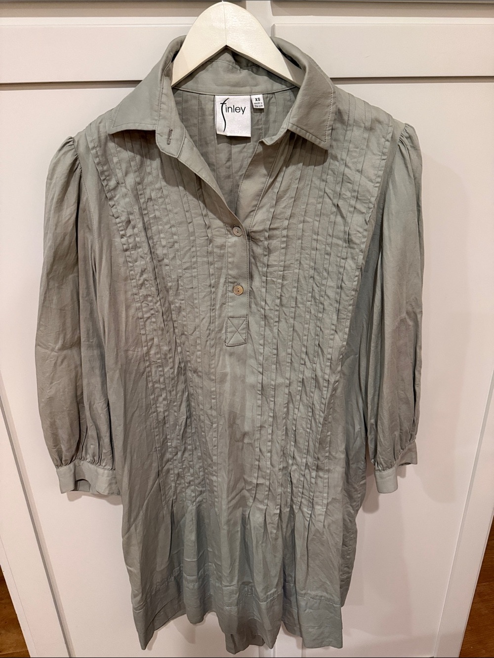 Finley Sage Green Pintuck Button-Front Mini Dress
